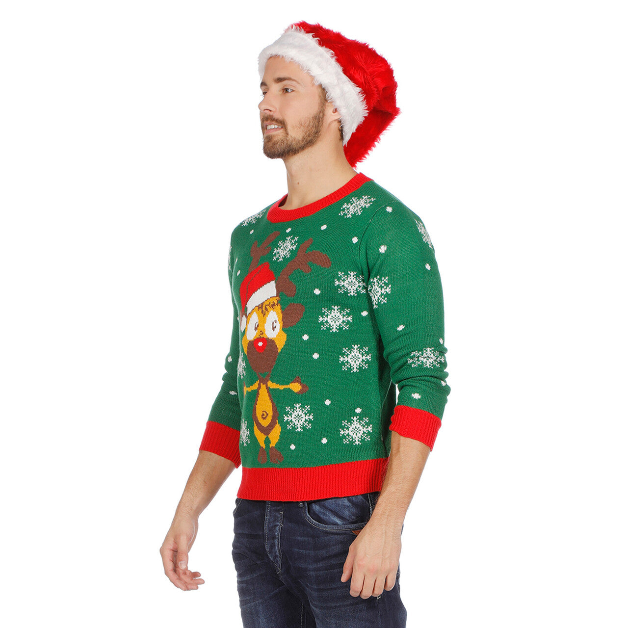 Op deze afbeelding zie je een Kostuums, van het merk Wilbers. Kersttrui Groen Met Rendier Volwassen