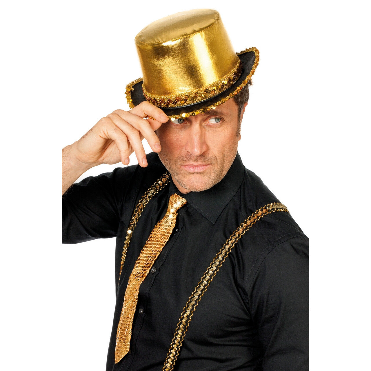 Op deze afbeelding zie je een Accessoires, van het merk Wilbers. Hoge Hoed Go For Gold Met Paillettenband