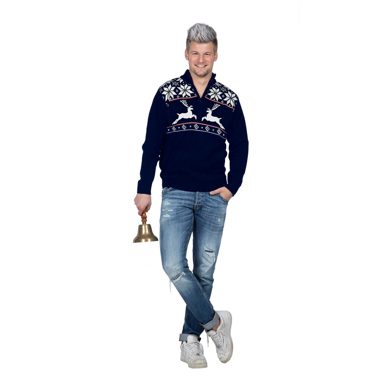 Op deze afbeelding zie je een Kostuums, van het merk Wilbers. Donkerblauwe Ren Niet Weg Dier Trui