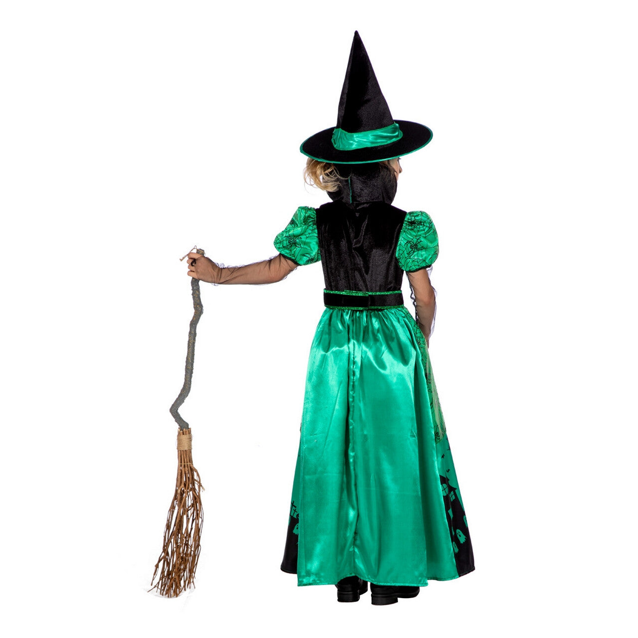 Op deze afbeelding zie je een Kostuums, van het merk Wilbers. Green Witch Spookhuis Heks Meisje Kostuum