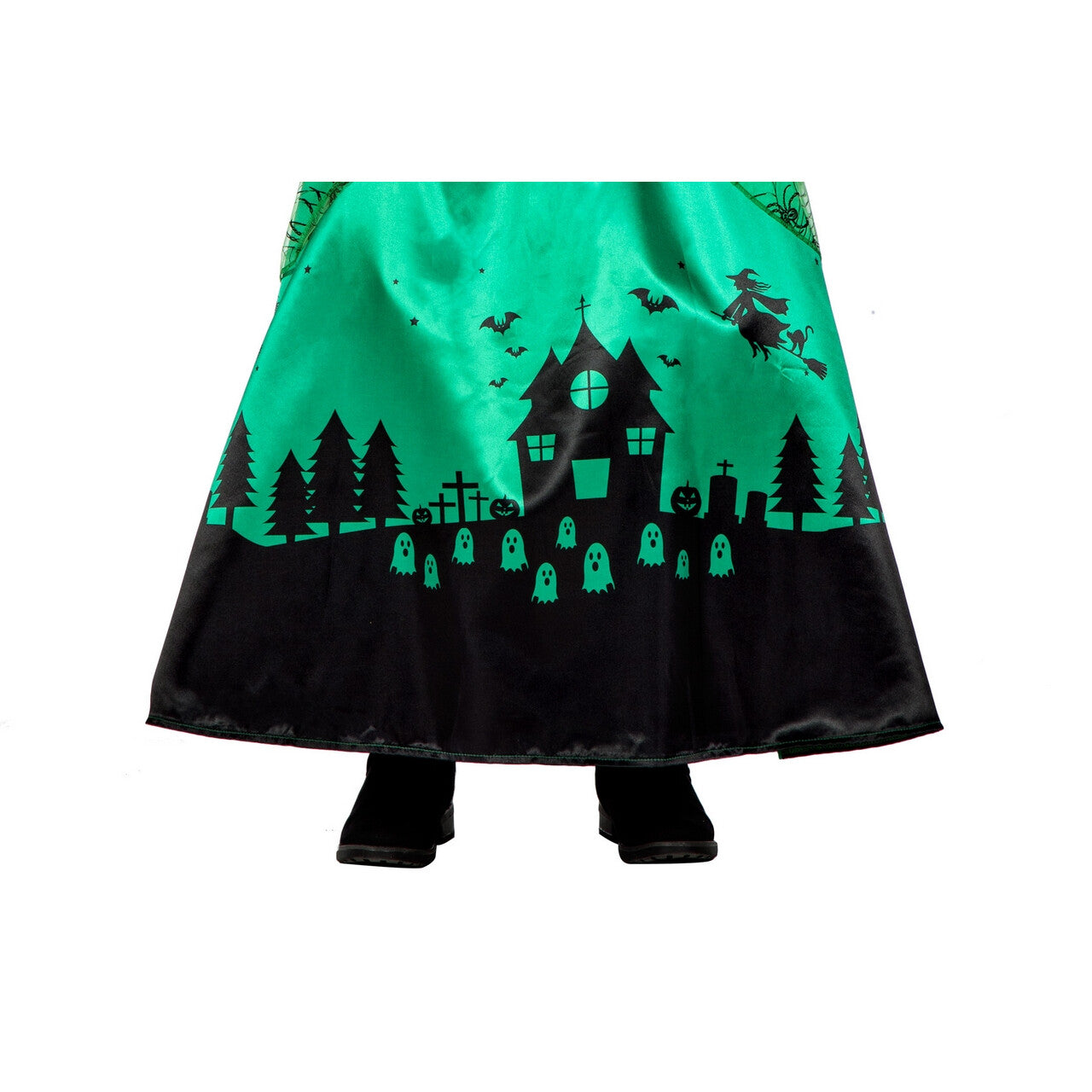Op deze afbeelding zie je een Kostuums, van het merk Wilbers. Green Witch Spookhuis Heks Meisje Kostuum