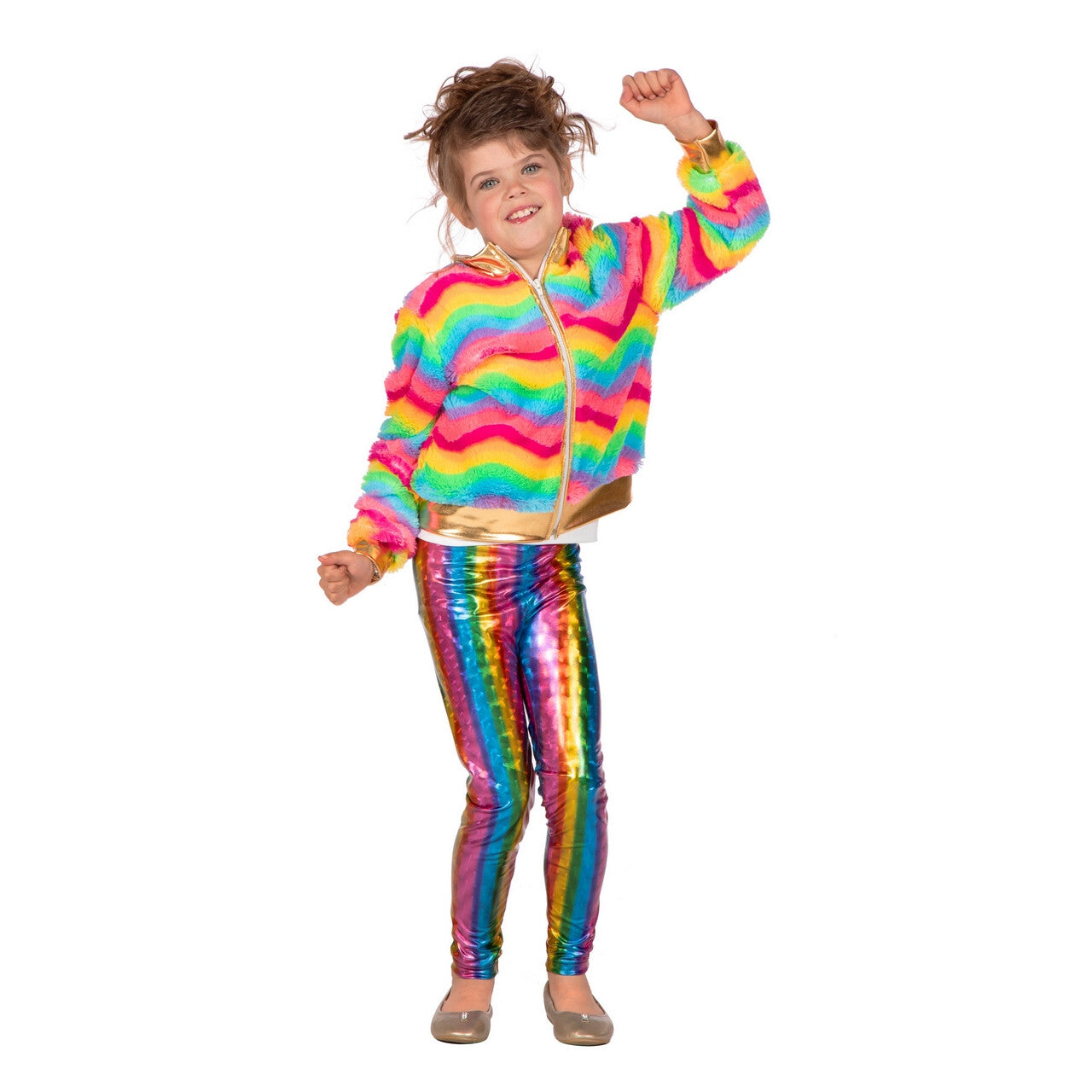 Op deze afbeelding zie je een Kostuums, van het merk Wilbers. Regenboog Straal Jasje Meisje