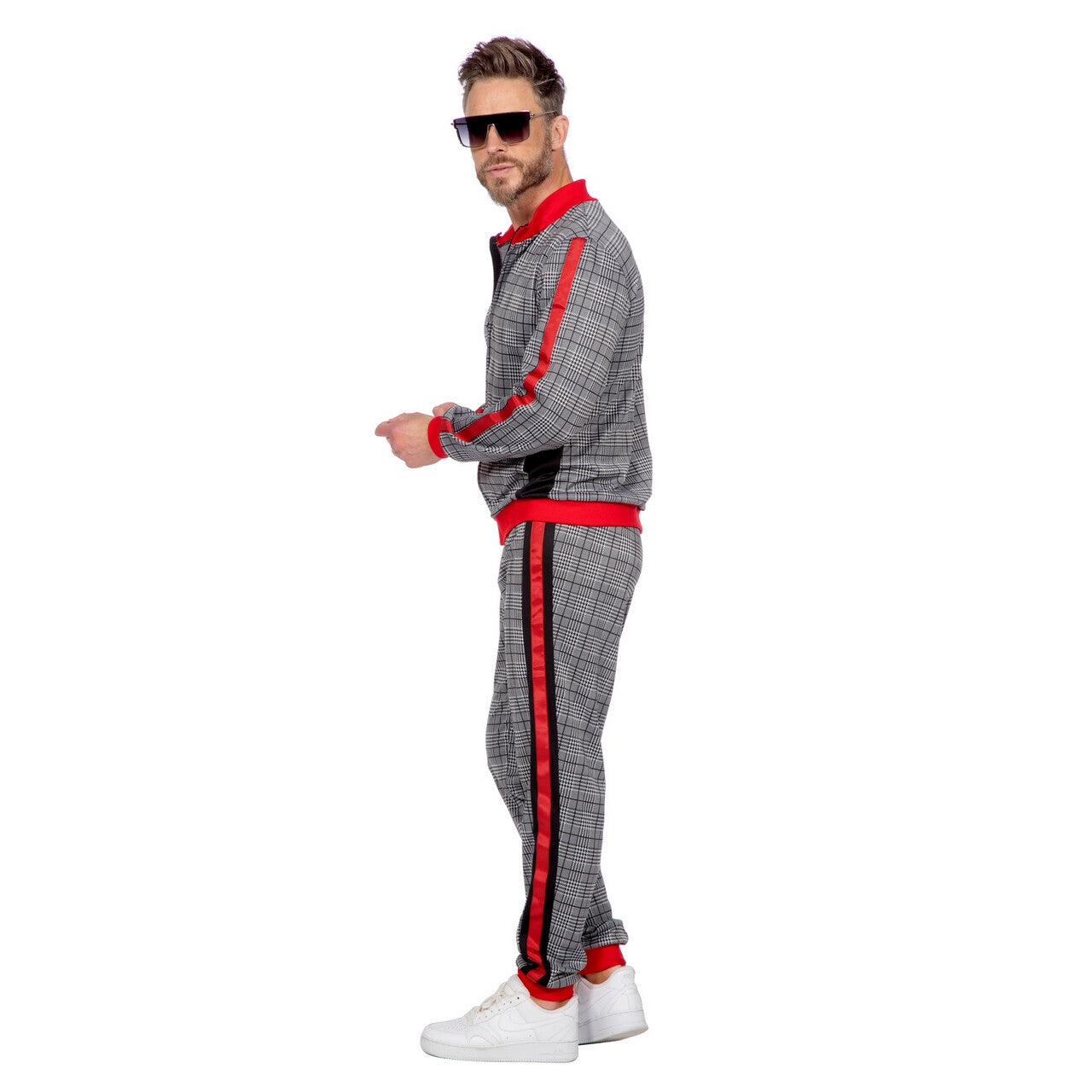 Op deze afbeelding zie je een Kostuums, van het merk Wilbers. Trainingspak Hip Hop Trotse Schotse Ruit Grijs Man Kostuum