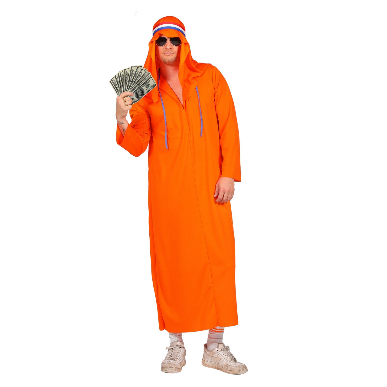 Op deze afbeelding zie je een Kostuums, van het merk Wilbers. Enorm Rijke Chique Sheik Oranje Holland Man Kostuum