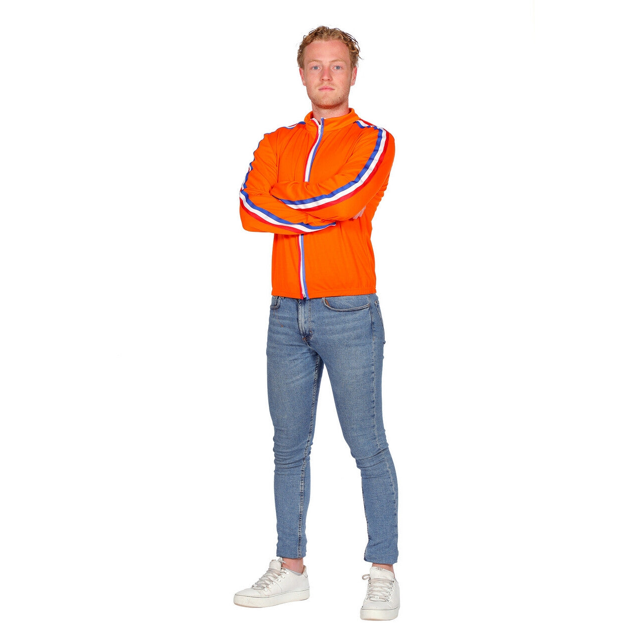 Op deze afbeelding zie je een Kostuums, van het merk Wilbers. Sportief Oranje Trainingsjack Holland Man